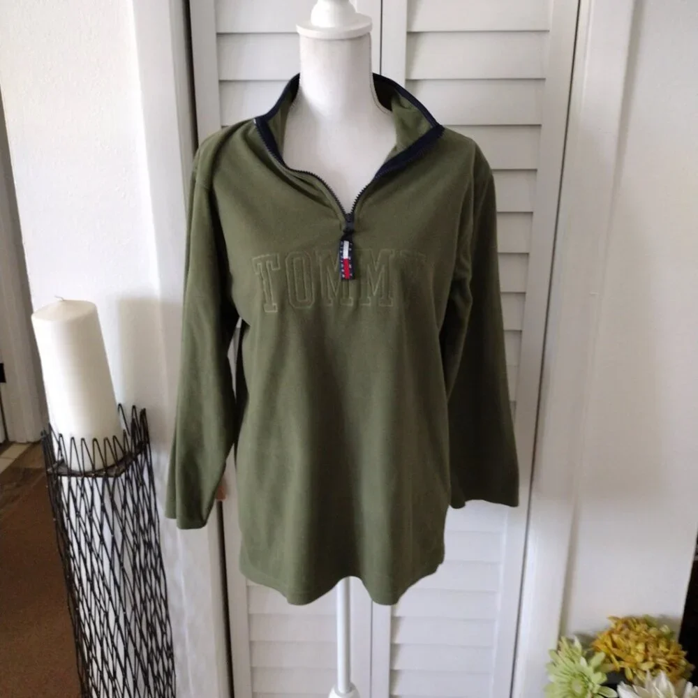 Tommy Hilfiger green‎ 1/4 zip fleece pullover long sleeve boys Sz XL